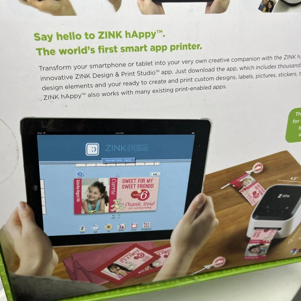 Wireless Zink Happy Smart App Printer Zero Ink Technology iPhone / Android NEW